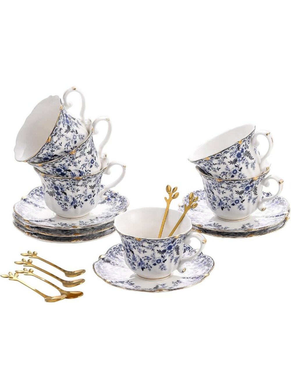 Elegant Vintage Bone China Tea Cup & Saucer Set - 18 Pieces for Tea Parties